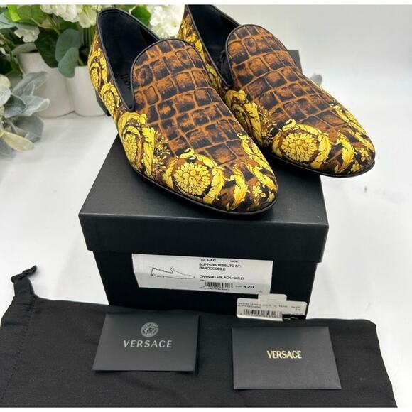 Versace Men\'s BAROCCO print silk loafers size 42 made in Italy main image 6